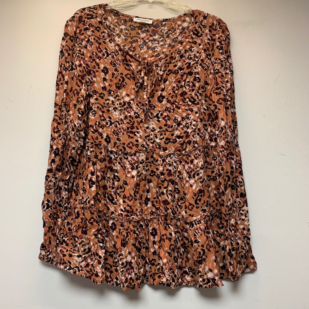 Beachlunchlounge Tunic Top Women M Orange Excellent Boho Tiered Leopard Print